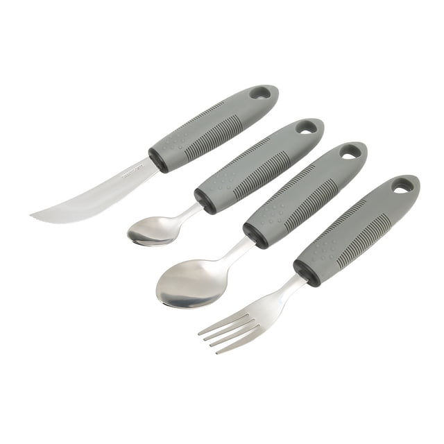 Utensilios Adaptables, Utensilios Grises Para Ancianos, Mango Ancho Redondeado, Acero Inoxidable Para Rehabilitación ANGGREK Easy Grip Utensils
