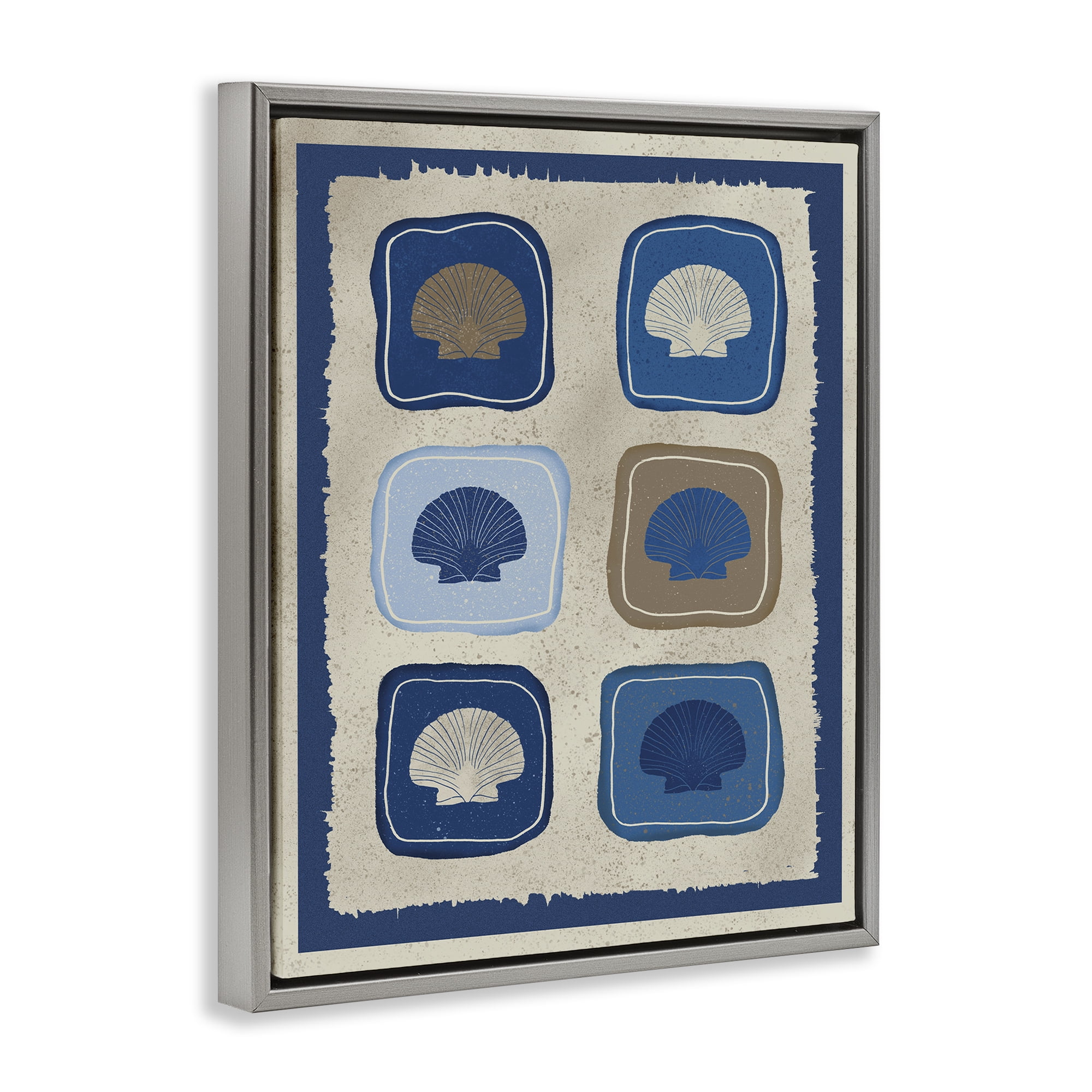 Stupell Industries Nautical Block Shells Gray Framed Floater Canvas Wall Art, design by Julia Frost