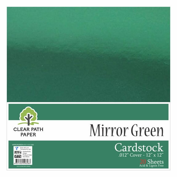 Mirror Green Cardstock - 12 x 12 inch - .012" Thick - 20 Sheets - Clear Path Paper