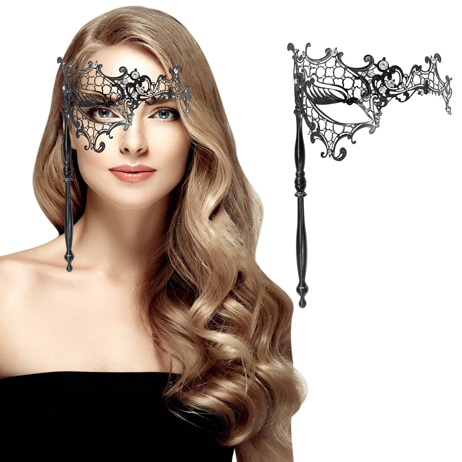 Black Swan Metal Filigree Laser Cut Venetian Masquerade Mask with