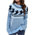thumbnail image 1 of IROINID Rabais T-Shirts à Manches Longues pour Femmes Imprimé Col Rond T-Shirt Blouse Hauts Chandail, Bleu Pâle, 1 of 6