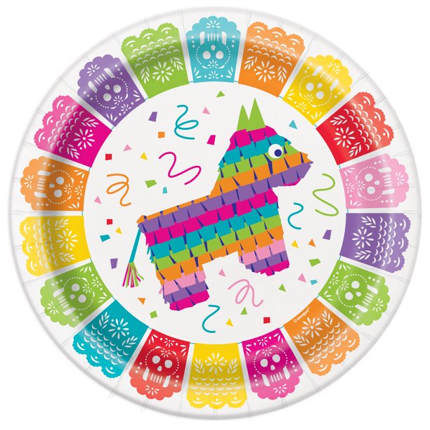 Mexican Fiesta Paper Dinner Plates, 9in, 8ct
