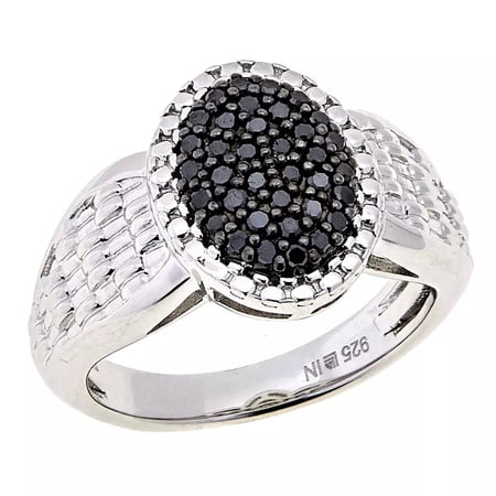 HSN Sterling Silver .25ctw Black Diamond Oval Cluster Ring, Size 6