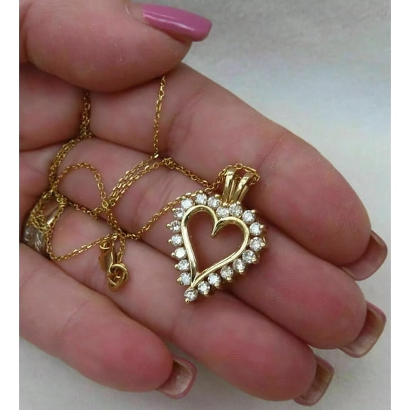 2.50CT Round Cut Lab Created Diamond Heart Pendant Necklace For Womens 14K Yellow Gold Over