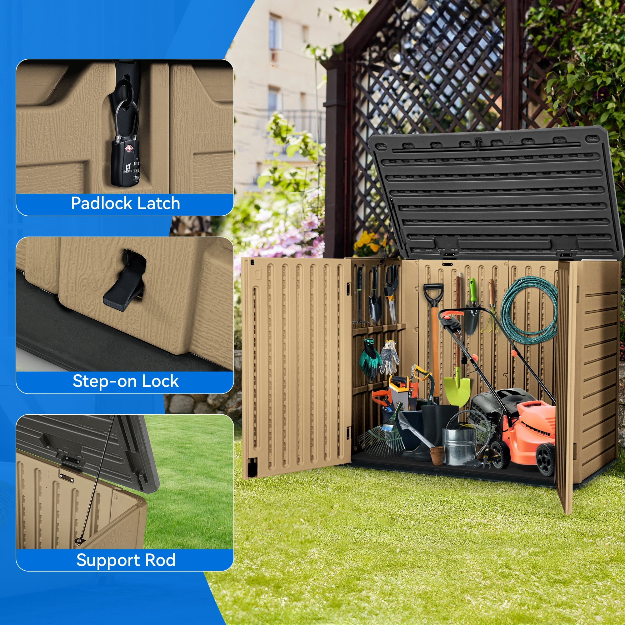 Uforic Waterproof Resin Multifunctional Storage Shed, 41.30" x 51.10" x 29.10", Brown