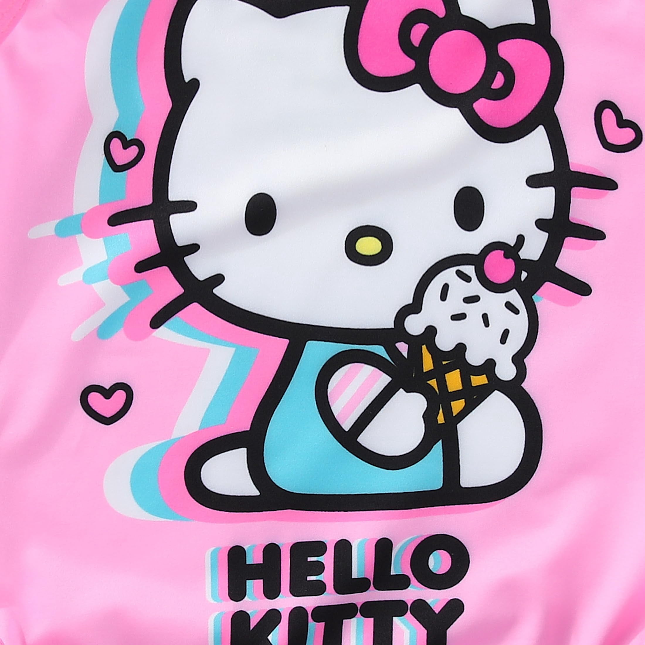 Hello Kitty Sanrio UPF 50+ One Piece Bathing Suit with Mesh Cover-Up Beach Robe (Girls), 2 Piece Set, Sizes 4-6X