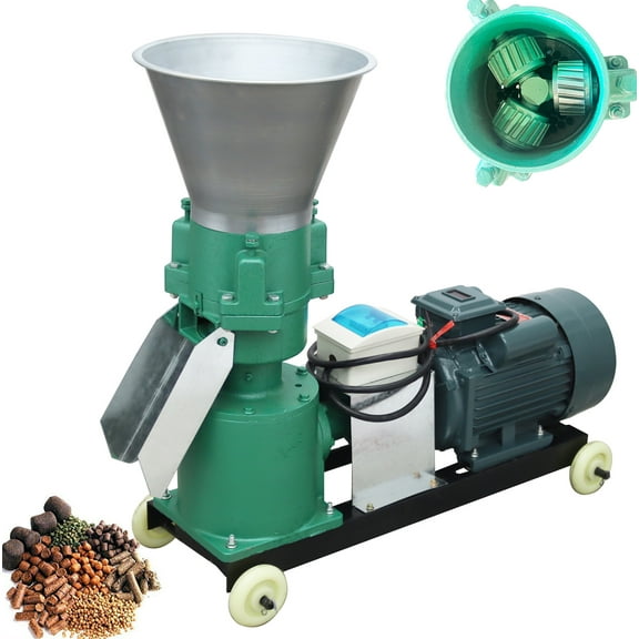8MM Feed Pellet Mill Machine Animal Feed Granulator 3 Pressure Roller 220V 4.5KW 200KG/H