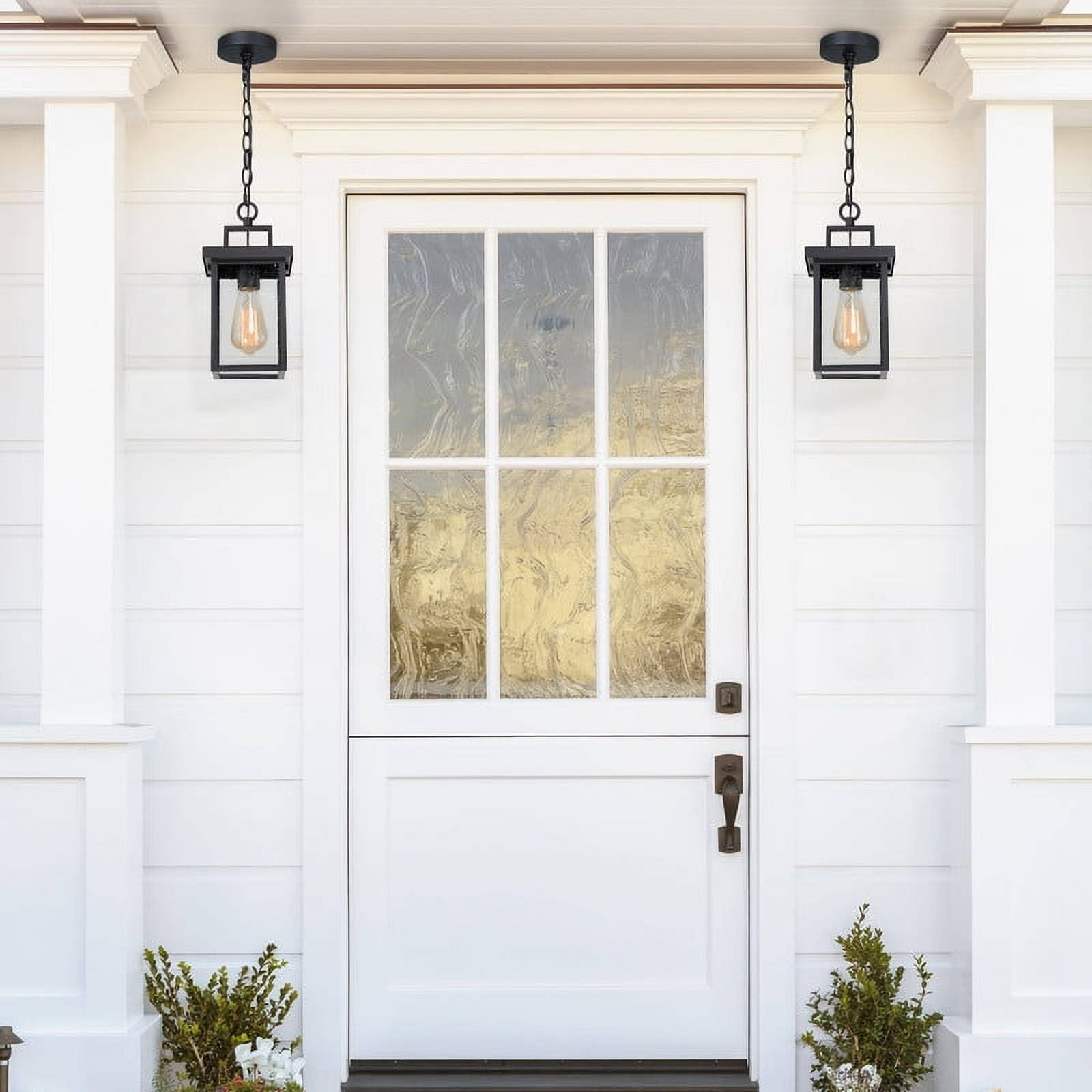 LNC Outdoor Pendant Light withseeded Glass, Blacksquare Hanging Lantern Fixture for Porch