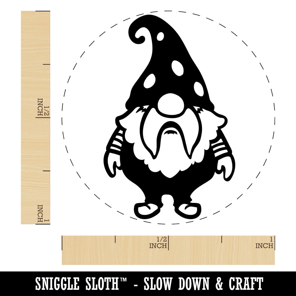 Cute Bearded Garden Gnome Self-Inking Rubber Stamp Ink Stamper - Black Ink - Medium 1 Inch