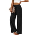 thumbnail image 5 of Fantaslook Linen Wide Leg Pants for Women Flowy Palazzo Drawstring Elastic Waist Trousers with Pockets Summer Beach Vacation Clothes, 5 of 11