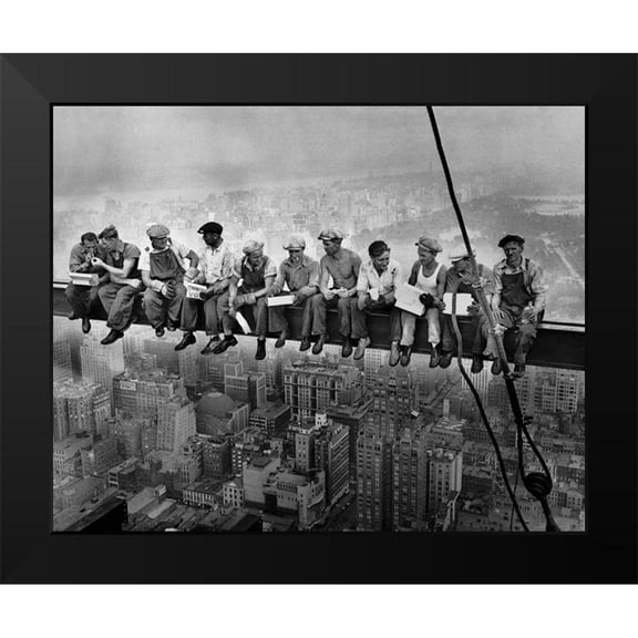 Vintage Photography 14x12 Black Modern Framed Museum Art Print Titled - Lunch atop a Skyscraper