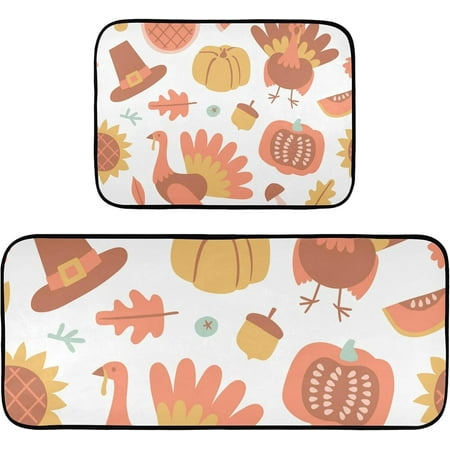 

Hyjoy 19.7 x47.2 +19.7 x27.6 Thanksgiving Turkey 2 Pieces Kitchen Rug Cushioned Anti-Fatigue Kitchen Rugs Set for Home Office Laundry