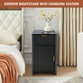 thumbnail image 6 of YOCWO Fluted Narrow Nightstand with Charging Station for Bedroom, Wood End Table with Drawer and Door for Living Room, Black, 6 of 8