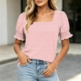 thumbnail image 2 of Levmjia Women's Striped Short Sleeve T Shirt Square Neck Casual Summer Top with Flounce Sleeves Vintage Aesthetic Basic Tee for Ladies, 2 of 7