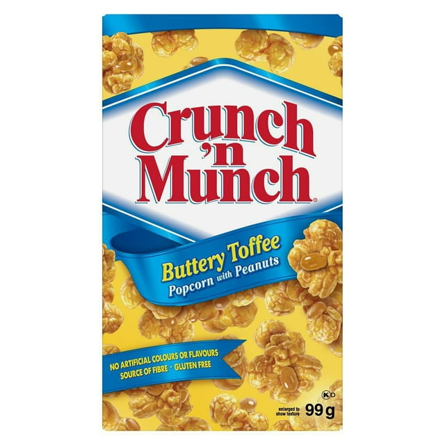 Crunch ’n Munch Maïs Soufflé Caramel au Beurre avec Arachides, Sans Colorants ou Arômes Artificiels, Source de Fibres, Sans Gluten, 99g