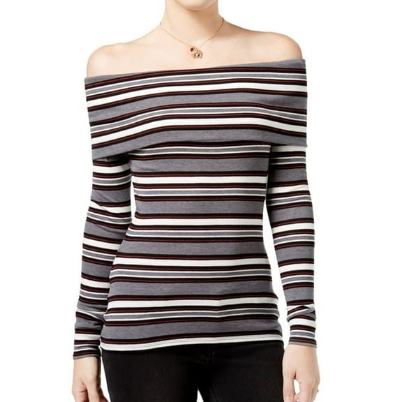 Hippie Rose Womens Striped Off The Shoulder Pullover Blouse, White, Juniors, Medium