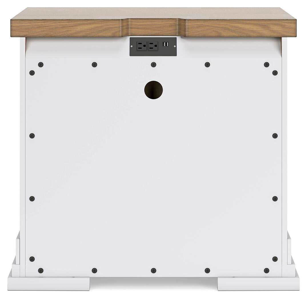 Signature Design by Ashley Ashbryn Three Drawer Farmhouse Style Nightstand – White & Natural Brown, USB Charging, Spacious Storage, Dovetail Drawers