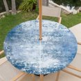 thumbnail image 6 of Round Outdoor Tablecloth with Umbrella Hole and Zipper, Shabby Navy Blue Fitted Table Cover with Elastic Edge for 45-54 Inch, Oil Painting Vintage Art Blue White Waterproof Patio Tablecoths, 6 of 9