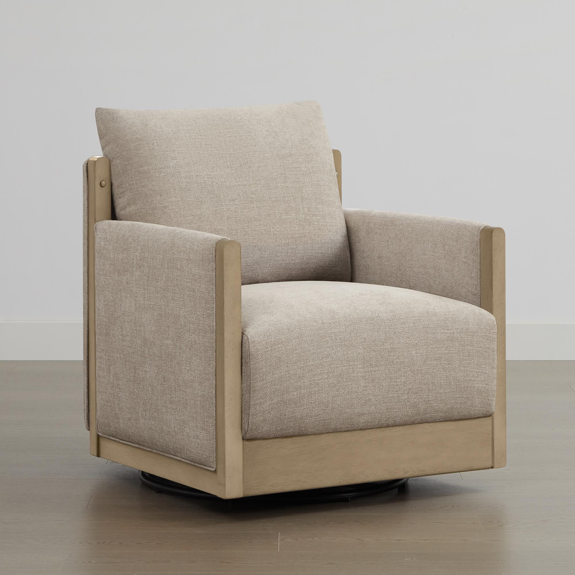 Spruce & Spring Mid-Century Modern Swivel Accent Chair with Curved Back and Upholstered Arms Single, Beige&Grey Wood