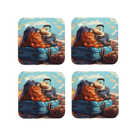 

Tideii Colorful Travel Luggage Gear for Leather Coasters 4 Pieces Anti-fouling and Anti-scalding Decorative Coasters Suitable for Restaurants Kitchens Coffee Shops-Square