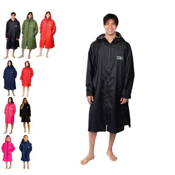 Swim Parka for Youth and Adults | Heavy-Duty Towel-Lined Weatherproof Swimming Jacket for Men, Women, and Kids (Black Large) By COR Surf