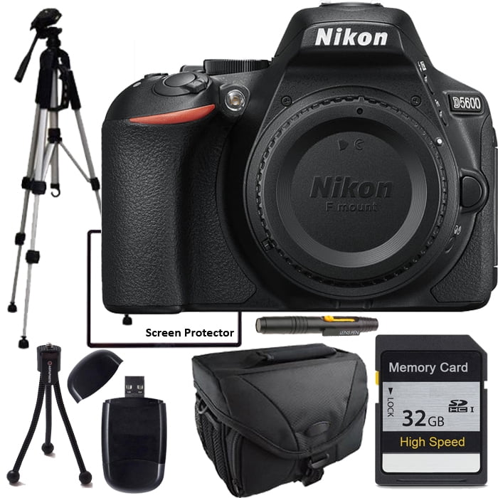 Nikon D5600 SLR Camera Body with 32GB SD card, Full Size Pro Tripod