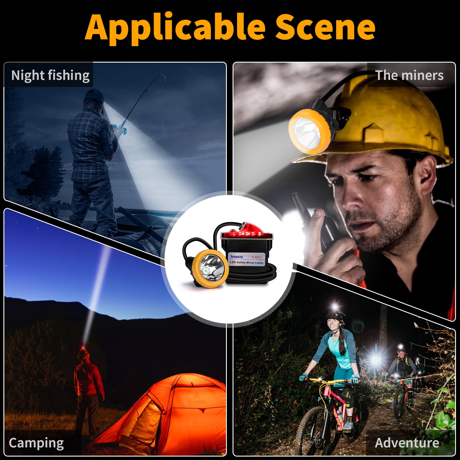 Yongkist Safety Mining Headlamp, 1+2 LED Super Bright Coal Mining Light, Waterproof Explosion-Proof Hard Hat Head Torch with Rechargeable Battery Pack for Underground Work, Camping, Hunting