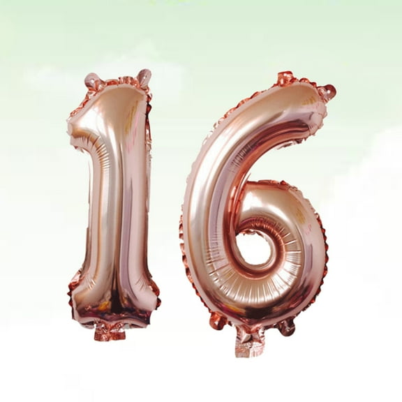 SKISUNO Number 16 Balloon 2Pcs Rose Gold 34.3 x 26in Aluminum Foil School Class Parties Birthday Decorations