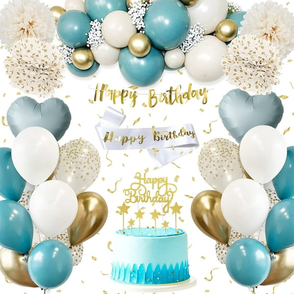 YANSION Blue Birthday Balloons, Blue Birthday Decorations, Happy Birthday Decoration with Happy Birthday Banner, Birthday Balloons for Boy Girl Baby Shower Birthday Decorations