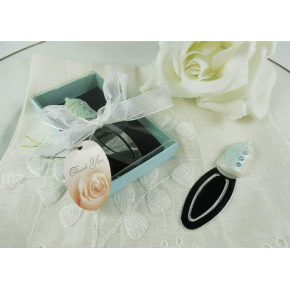 Baby Shower Poly Resin Baby Bottle Book Mark- Blue (12 Pieces)