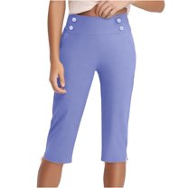 Dressy Capri Pants for Women Work High Waist Capris Pants with Pocket Casual Office Hiking Golf Lounge Pants Purple, 4XL