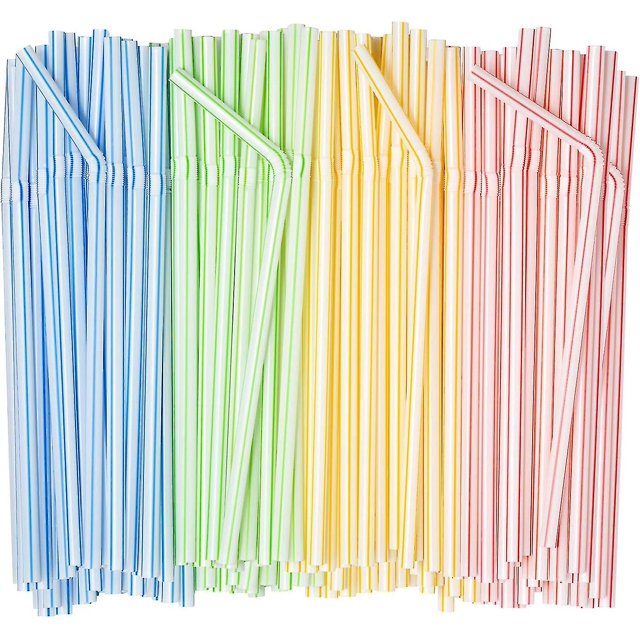 Paquete de 500 pajitas de plástico desechables flexibles, 9,4" de alto, colores surtidos a rayas