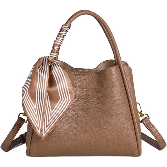 JennyShop High Quality Purse with Silk Scarf Large Shoulder Bag Adjustable Strap Handbags Fashion Crossbody Bags for Women PU Leather Tote Bag