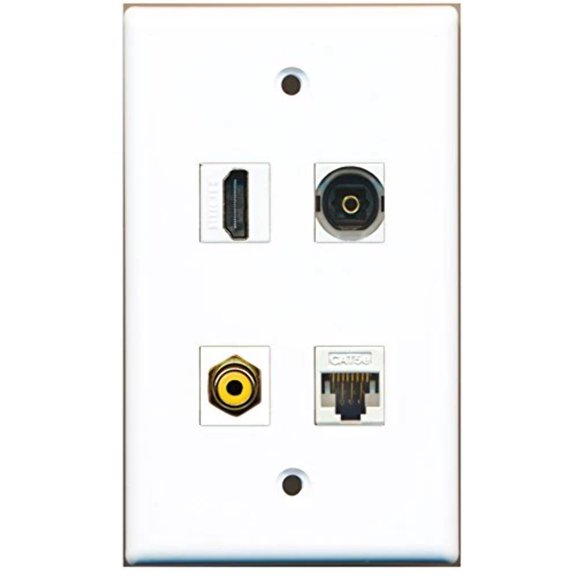 RiteAV - 1 Port HDMI 1 Port RCA Yellow 1 Port Toslink 1 Port Cat5e Ethernet White Wall Plate