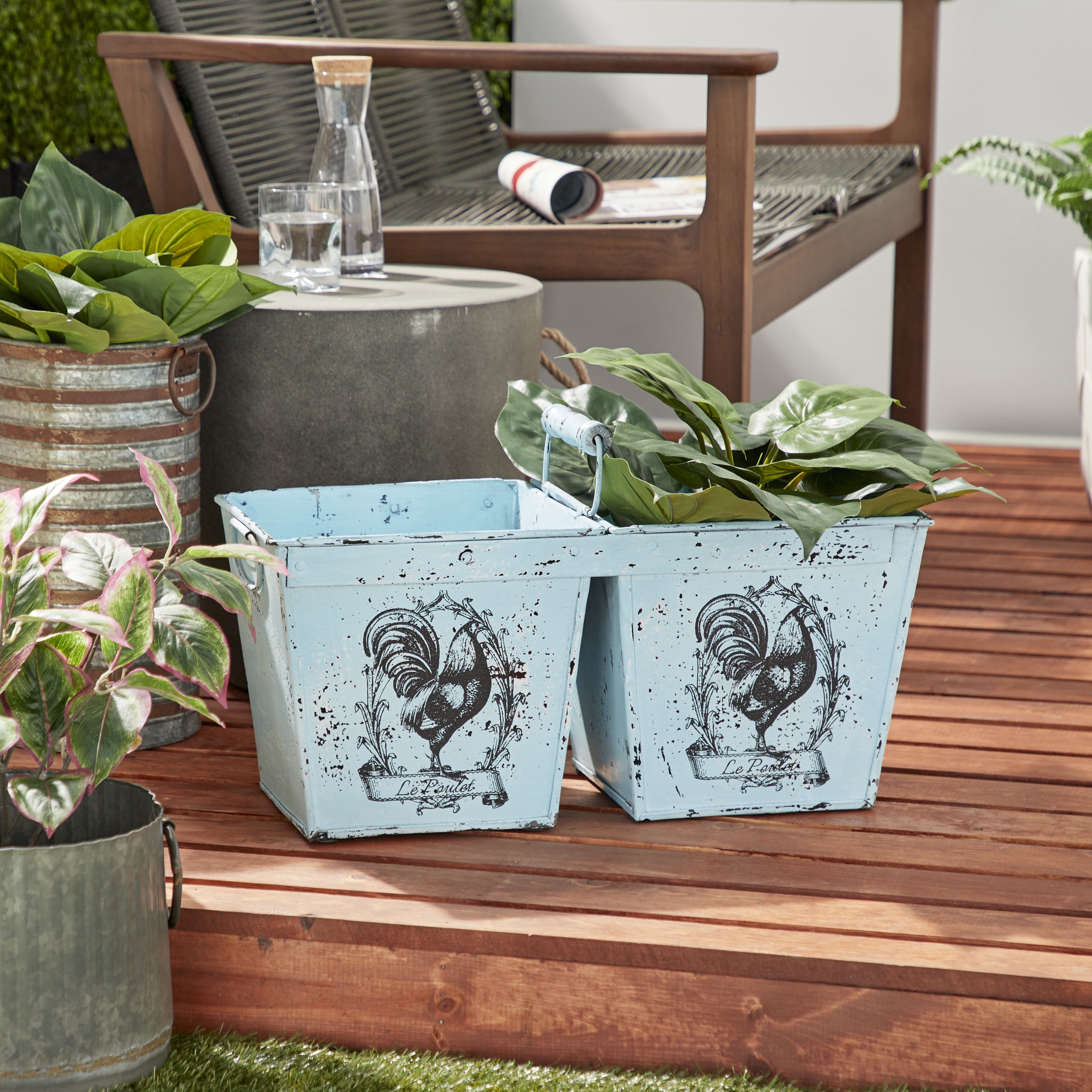 DecMode 23" x 11" Light Blue Metal Vintage Planter, 1 - Piece