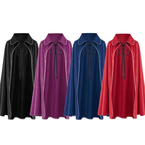 Jsaierl Women's Velvet Cape Collared Cloak with Neck Ribbon Tie Halloween Vampire Cosplay Costume Outwear