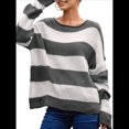 thumbnail image 2 of Suéter de Punto A Rayas para Mujer, Cuello Redondo, Otoño-Invierno, Larga, Bloque de Color Gris S, 2 of 7