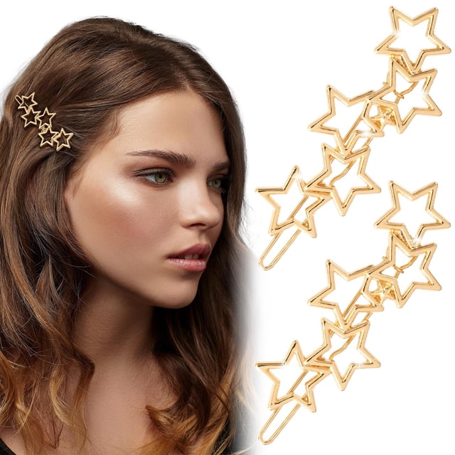 Mxxipp Horquilla de pelo con estrella dorada para mujer, pinzas clásicas de metal para flequillo, pasador de pelo con estrella hueca antideslizante, accesorios para cabello largo, corto, recto y rizad
