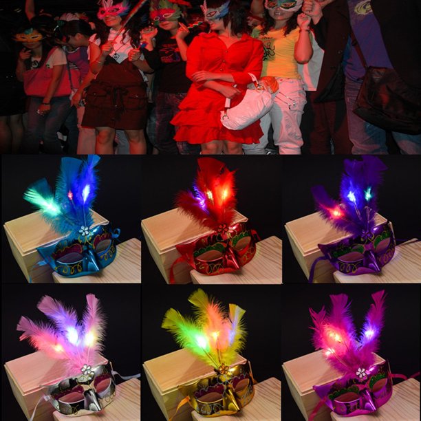 Máscara LED veneciana para mujer, máscaras de plumas de princesa para fiesta de disfraces