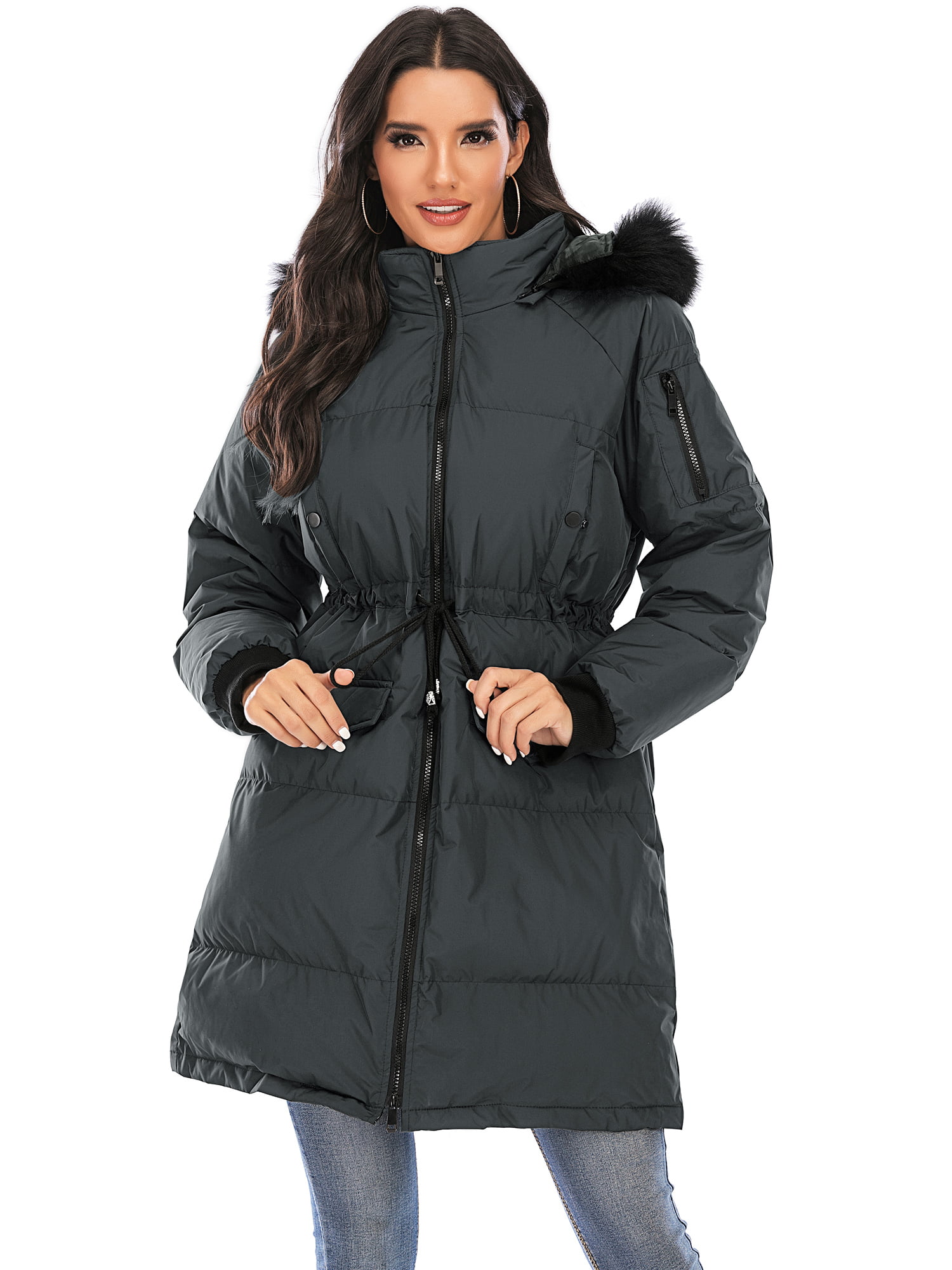Women Thickened Long Down Jacket Hooded Maxi Winter Puffer Outerwear Parka Coat with Belt