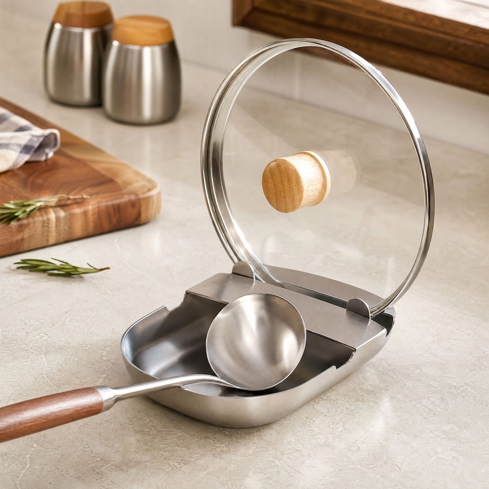 Multifunctional Stainless Steel Utensil Holder Kitchen Spoon Rest Pot Lid Organizer for Countertop Stovetop Cooking Space Management