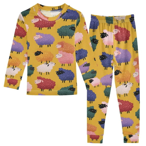joogoo Cartoon Sheep 2 Piece Long Sleeve Tee and Pants Cotton Pajama Set 5Y