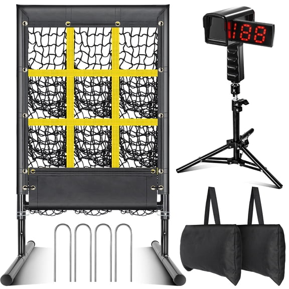 2-in-1 Baseball Pitching Net & Radar Gun Combo for improving pitching, fielding accuracy and speed. Suitable for all players