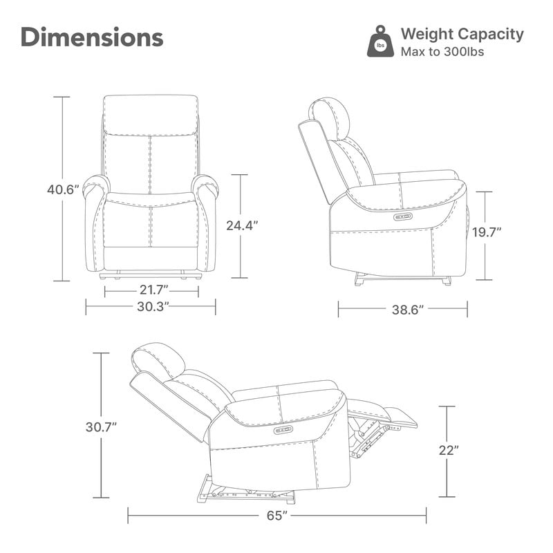 Spruce & Spring Wall Hugger Power Recliner Chair with Three Positions for Living Room & Bedroom, Faux Leather, Saddle Brown