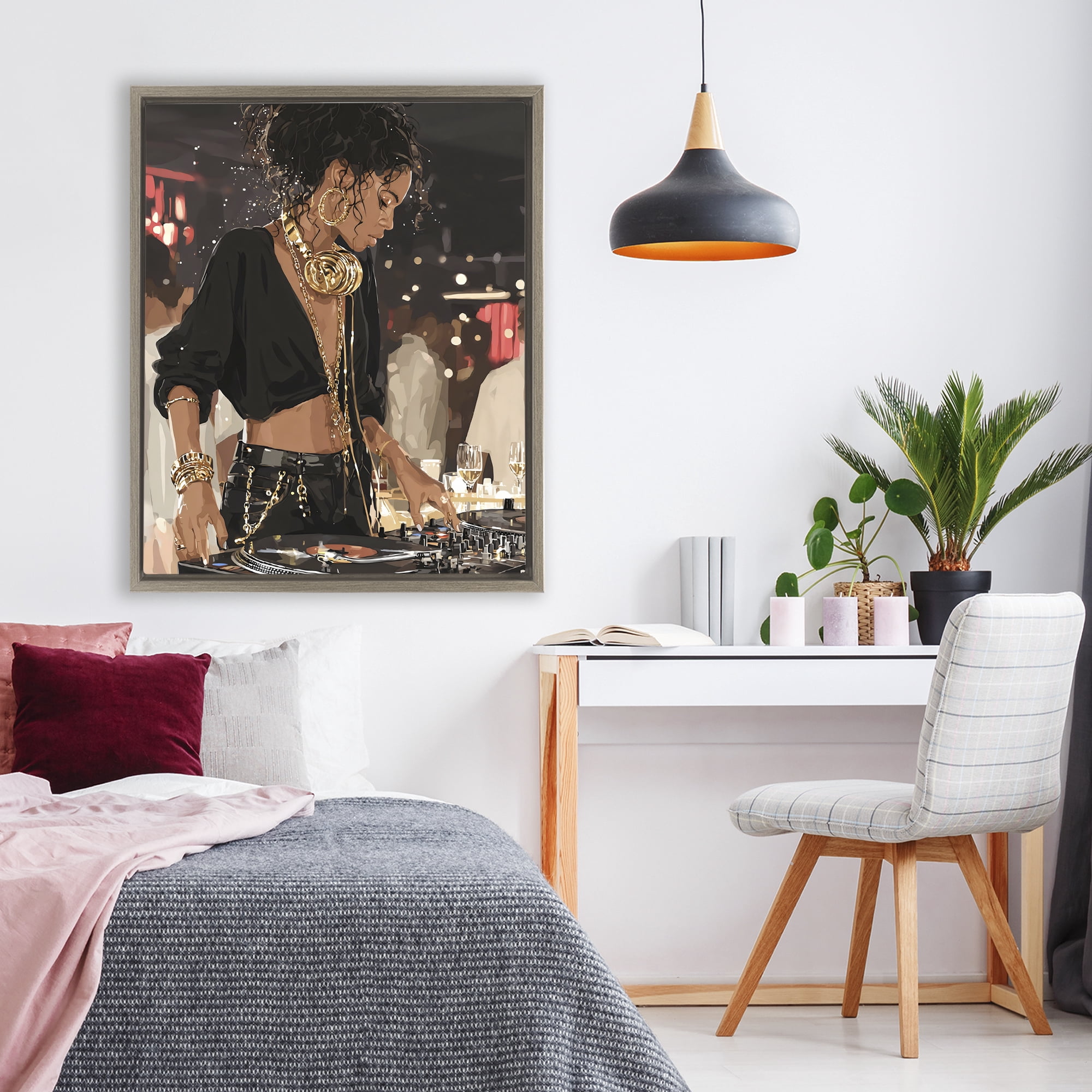 Stupell Industries Touches Of Gold DJ Brown Framed Floater Canvas Wall Art, design by Franklyn Gregory