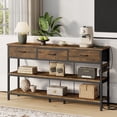 thumbnail image 5 of Aufeile 55" Console Table for Entryway, Fabric Sofa Table with 3 Drawers, Outlet and Open Shelves, Entryway Table for Couch, Hallway, Foyer, Living Room, Brown, 5 of 7