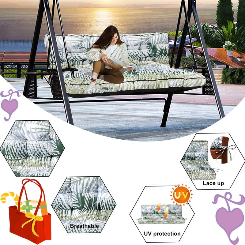 XXLYY Porch Swing Cushions, Waterproof Swing Replacement Cushions with Backrest and Ties, Garden Bench Seat Cushion, Outdoor Porch Patio Swing Non-Slip Chairs Pad
