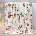 thumbnail image 2 of Pink Rose Throw Blanket Botanical Floral Printed Blanket Super Soft Flannel Throw Blanket Lightweight Fluffy Plush Fuzzy Bed Blanket for Bedding Sofa and Travel 50"X60", 2 of 6