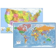 24x36 world and usa classic premier 3d two wall map set folded paper