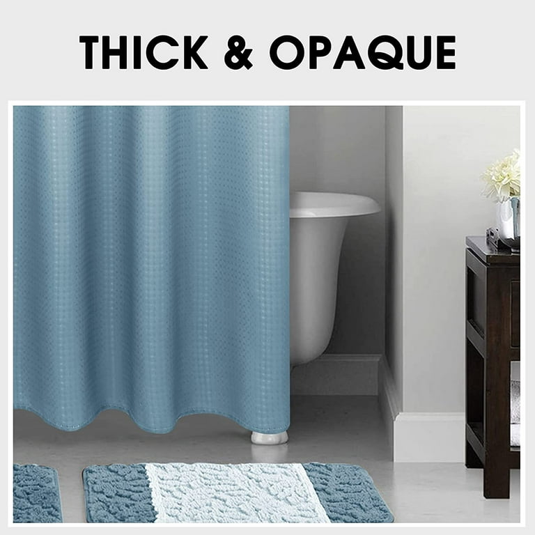 Textured Ombre Shower Curtain for Bathroom, 3D Embossed Ruffle Waterproof  Shower Curtain, Fabric Farmhouse Style with 12 Hooks Set, 72x72 inch, Blue  